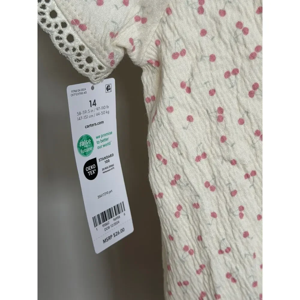 NEW! Carter’s 14 Kid Short-Sleeve Cherry-Print Fashion Top - Ivory